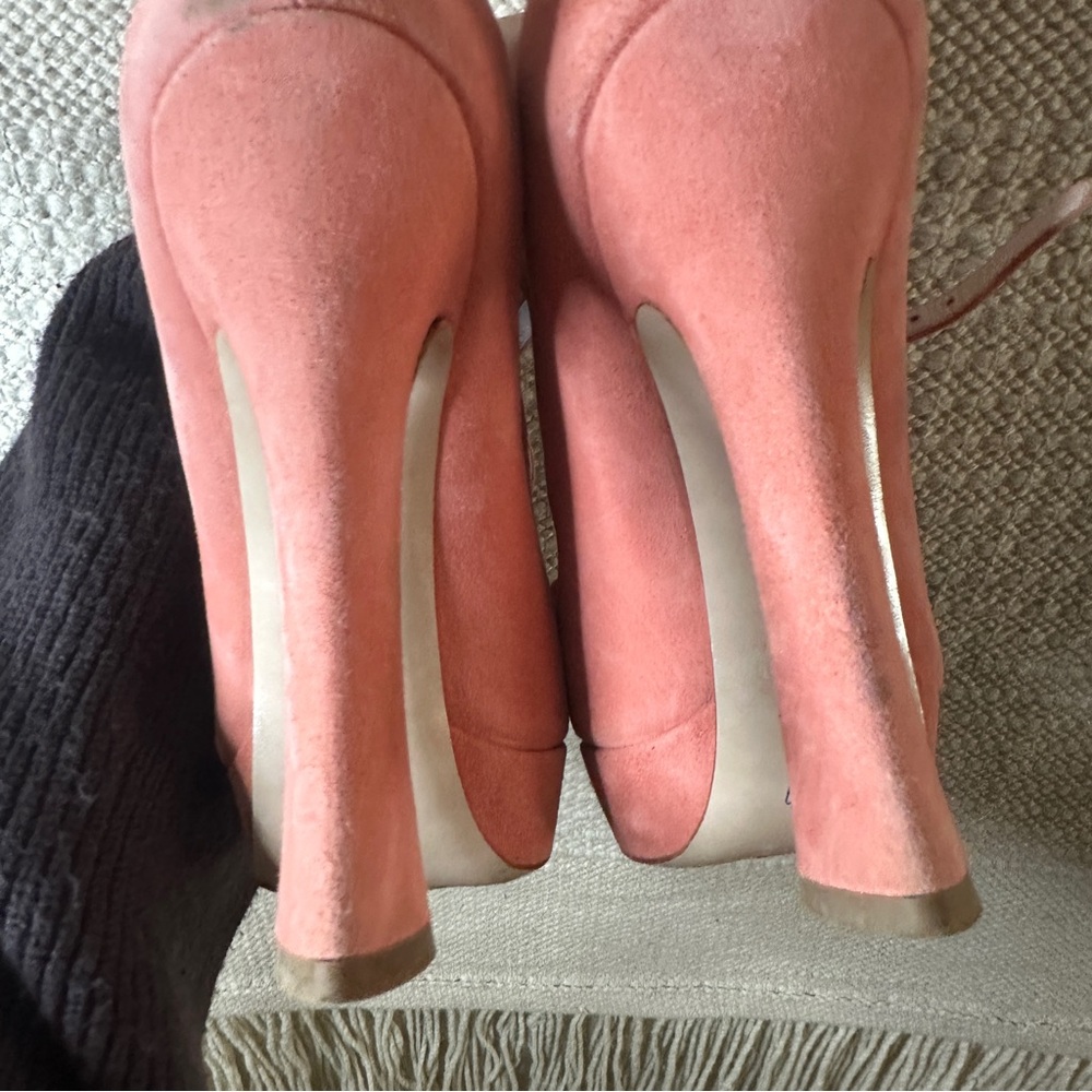 MIU MIU camelia pink suede leather Camoscio peep toe heels 38.5 Barbie - Picture 9 of 14